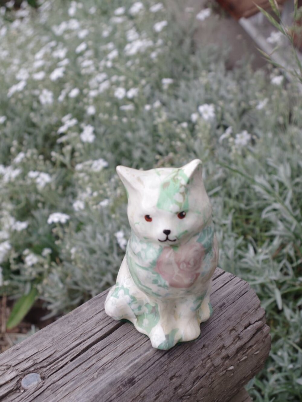 Beautiful Whismical Chintz Calico Pastel  Midcentury Cat Figurine